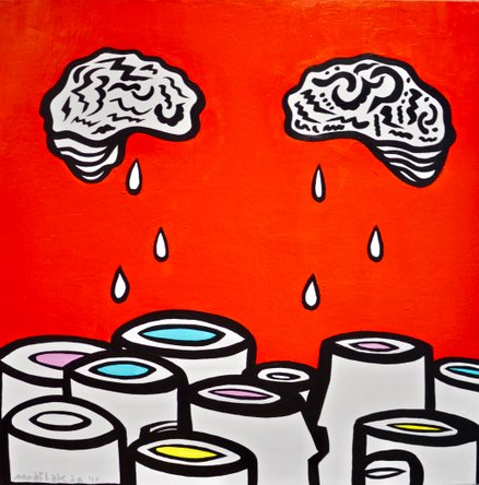 "Filling our Heads"  100x100cm  oil and acrylic on canvas  South Korea, 2019